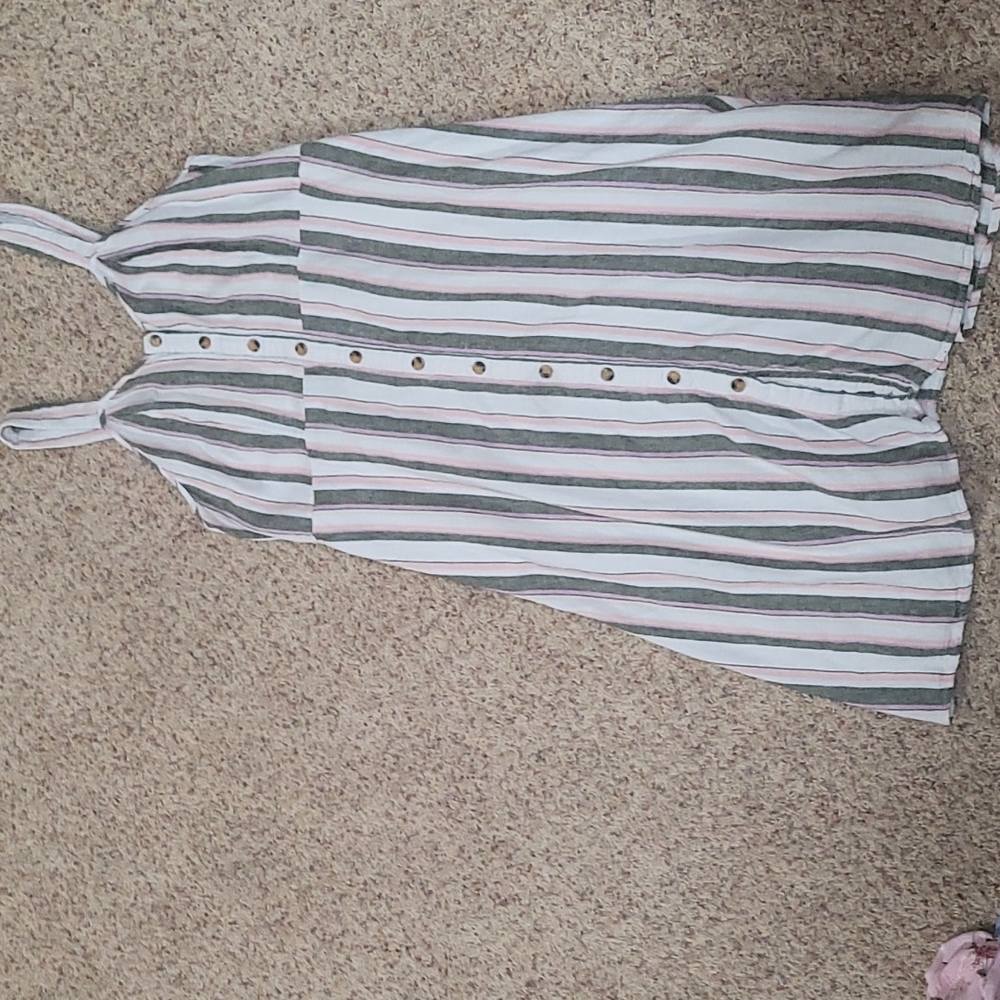 Green pink and white striped midi dress size 16